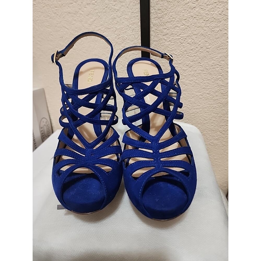Fendi Royal Blue Suede Cut-out Caged Sandals EU 39